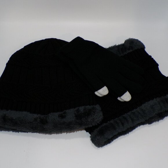 🔥HOST PICK🔥Mens Black Hat Neck Warmer Tech Gloves 4PC Winter Set - Picture 2 of 8
